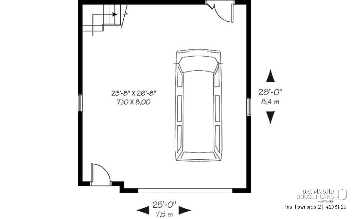 1st level - Large one-car garage plan with storage room above. - The Townside 2