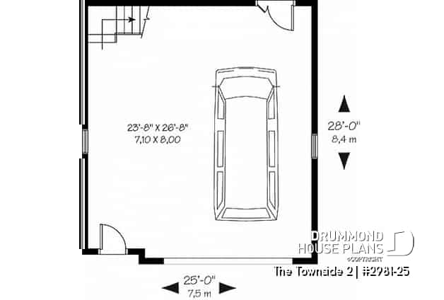 1st level - X-Large one-car garage plan with bonus room above. - The Townside 2