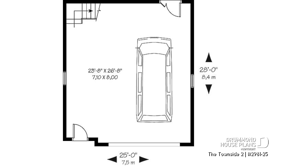 1st level - Large one-car garage plan with storage room above. - The Townside 2