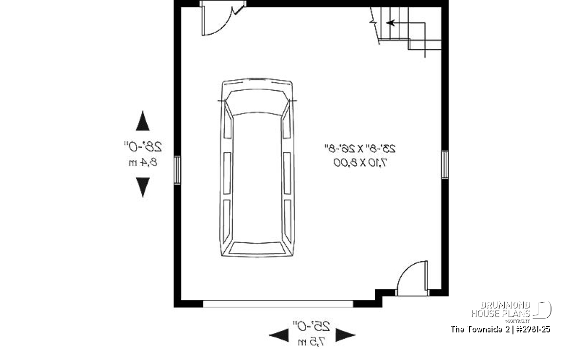1st level - Large one-car garage plan with storage room above. - The Townside 2