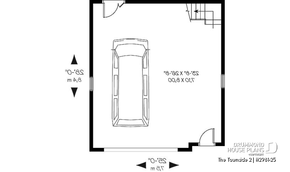 1st level - Large one-car garage plan with storage room above. - The Townside 2