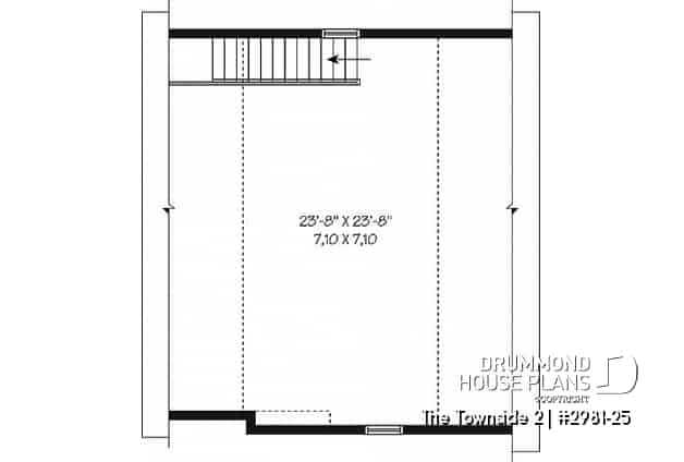 2nd level - X-Large one-car garage plan with bonus room above. - The Townside 2