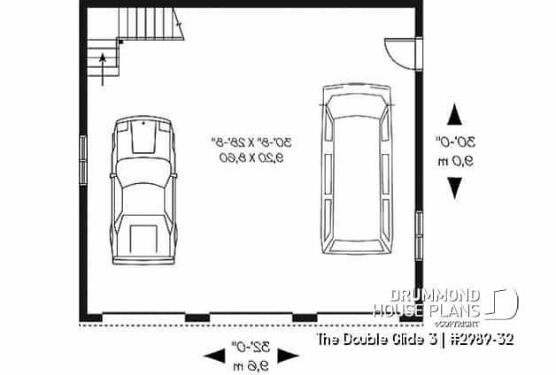 1st level - Three-car garage plan with large unfinished bonus space in the attic - The Double Glide 3