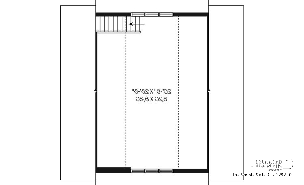2nd level - Three-car garage plan with large unfinished bonus space in the attic - The Double Glide 3
