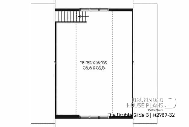 2nd level - Three-car garage plan with large unfinished bonus space in the attic - The Double Glide 3