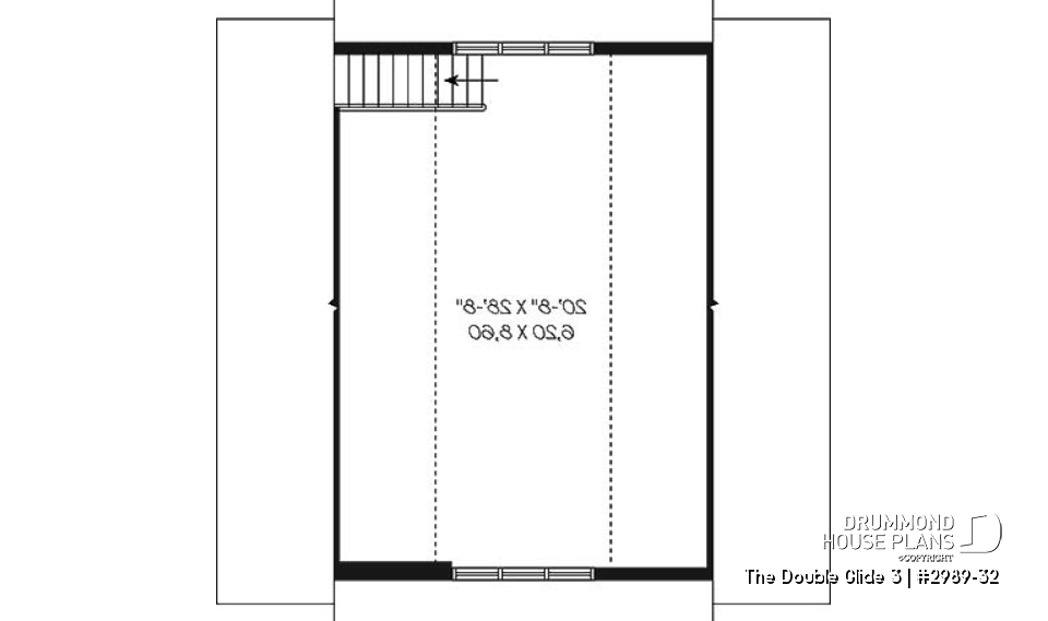 2nd level - Three-car garage plan with large unfinished bonus space in the attic - The Double Glide 3