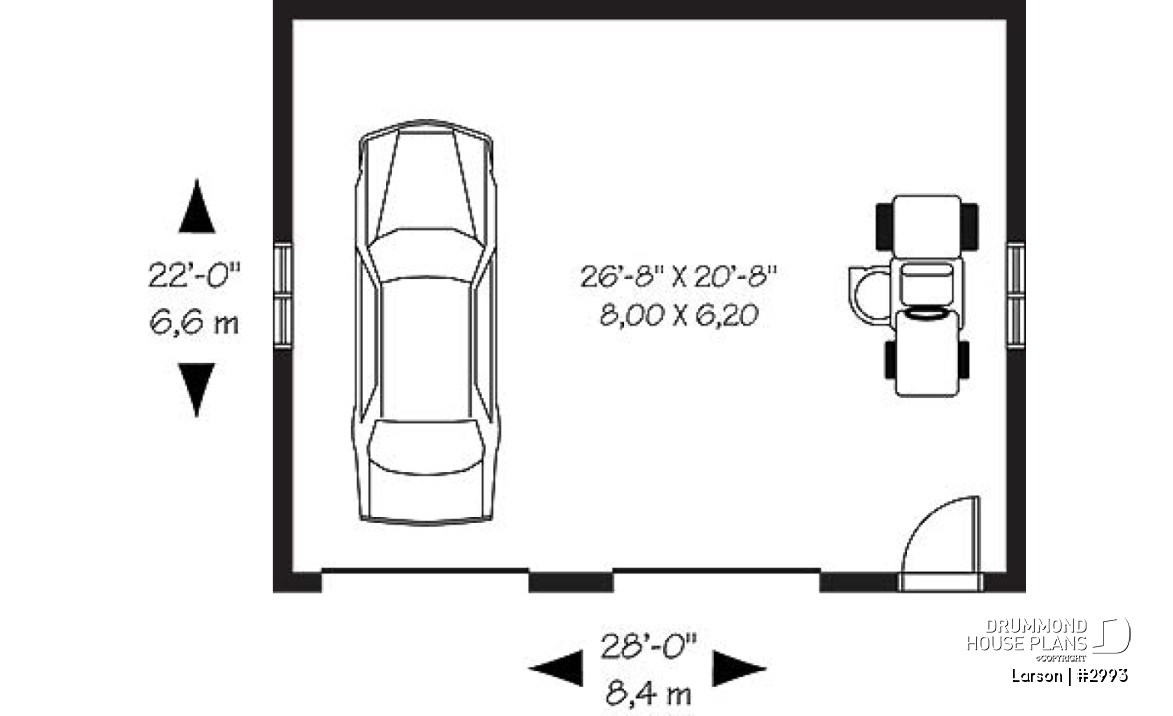 1st level - Two-car country garage plan with storage space - Larson