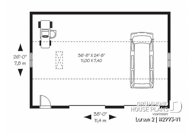 1st level - American two-car garage plan with large bonus storage in attic - Larson 2