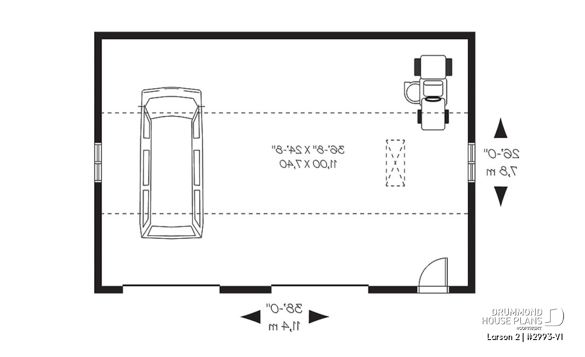 1st level - American two-car garage plan with large bonus storage in attic - Larson 2