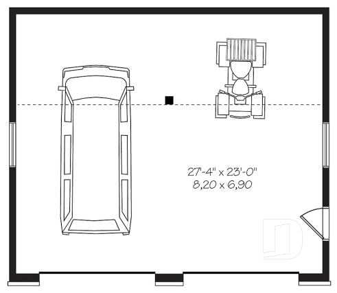 1st level - Contemporary style 2-car garage plan, storage space on a mezzanine - Cobble Lane 3