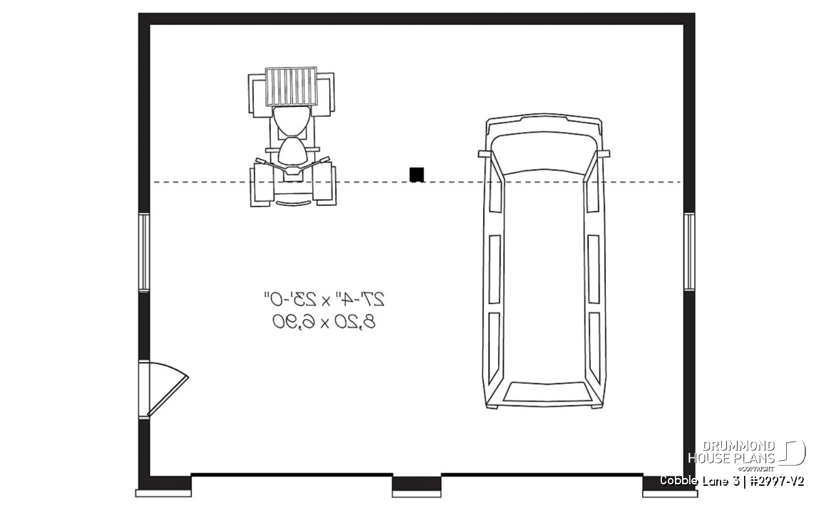 1st level - Contemporary style 2-car garage plan, storage space on a mezzanine - Cobble Lane 3