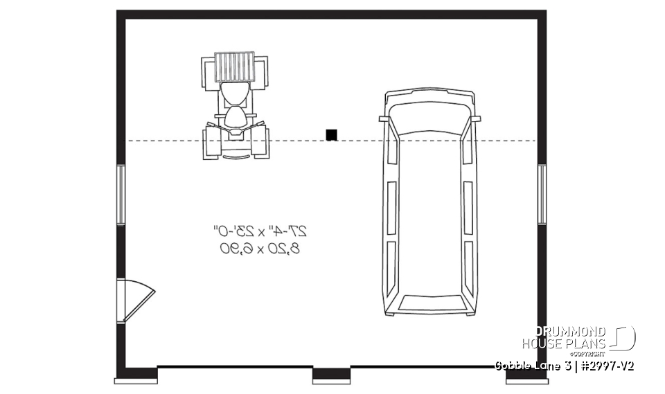 1st level - Contemporary style 2-car garage plan, storage space on a mezzanine - Cobble Lane 3