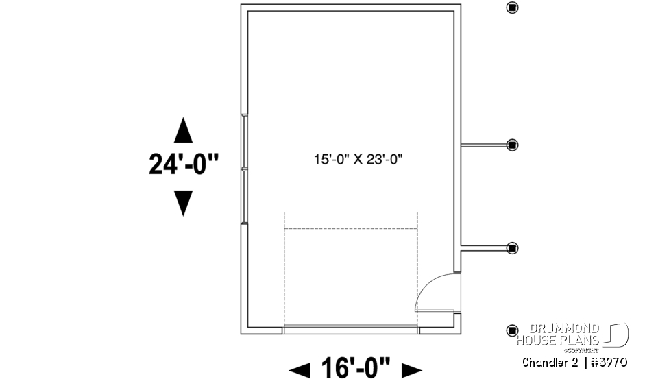 1st level - One-car garage plan with a side covered porch, ideal to protect the BBQ  - Chandler 2 