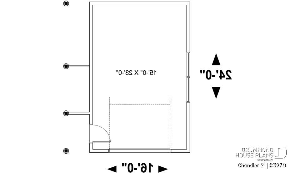 1st level - One-car garage plan with a side covered porch, ideal to protect the BBQ  - Chandler 2 