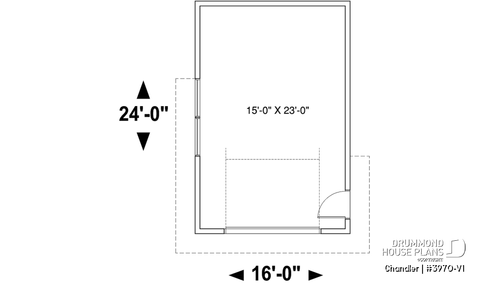1st level - One-car garage plan, perfect match for modern, contemporary or rustic style home design, 9' ceiling - Chandler