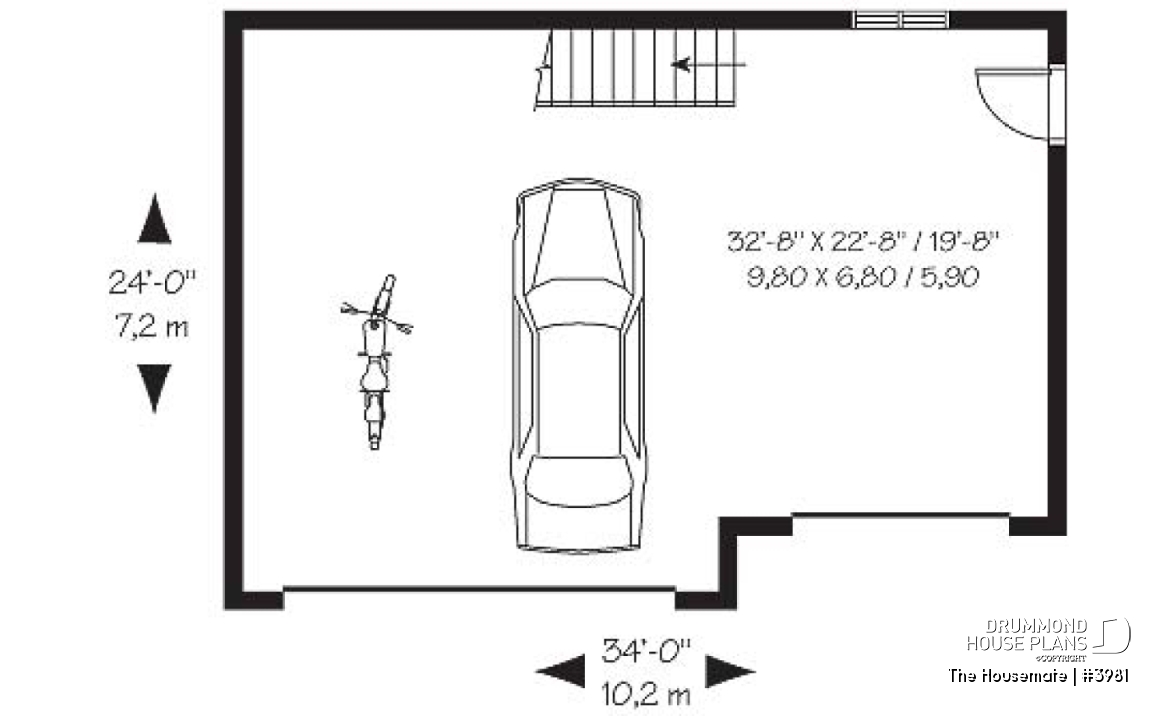 1st level - 3-car garage plan, with storage room in second floor - The Housemate