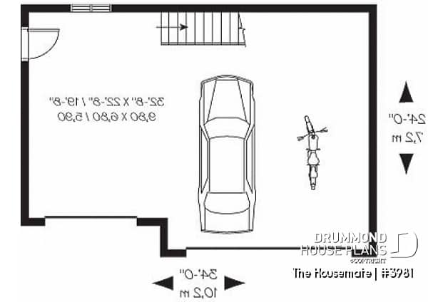 1st level - 3-car garage plan, with storage room in second floor - The Housemate
