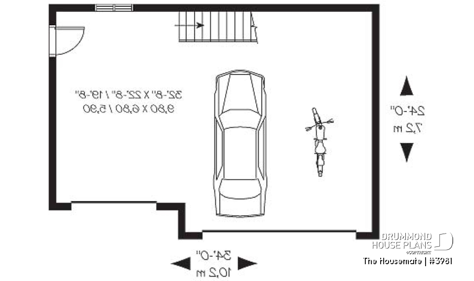 1st level - 3-car garage plan, with storage room in second floor - The Housemate