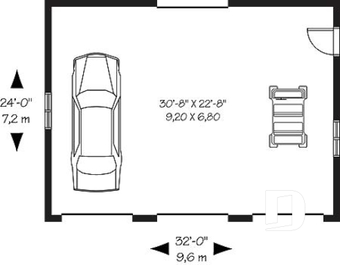 1st level - Simple 3-car garage plan, with garage doors at the front and the back - Carson