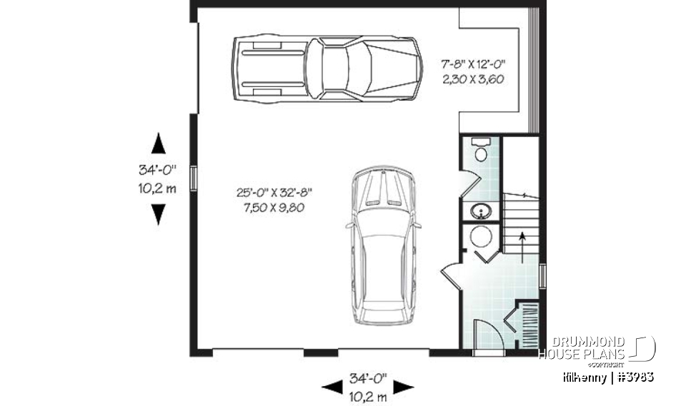 1st level - Large 3-car garage with workshop, half bath and unfinished bonus room on second floor - Kilkenny
