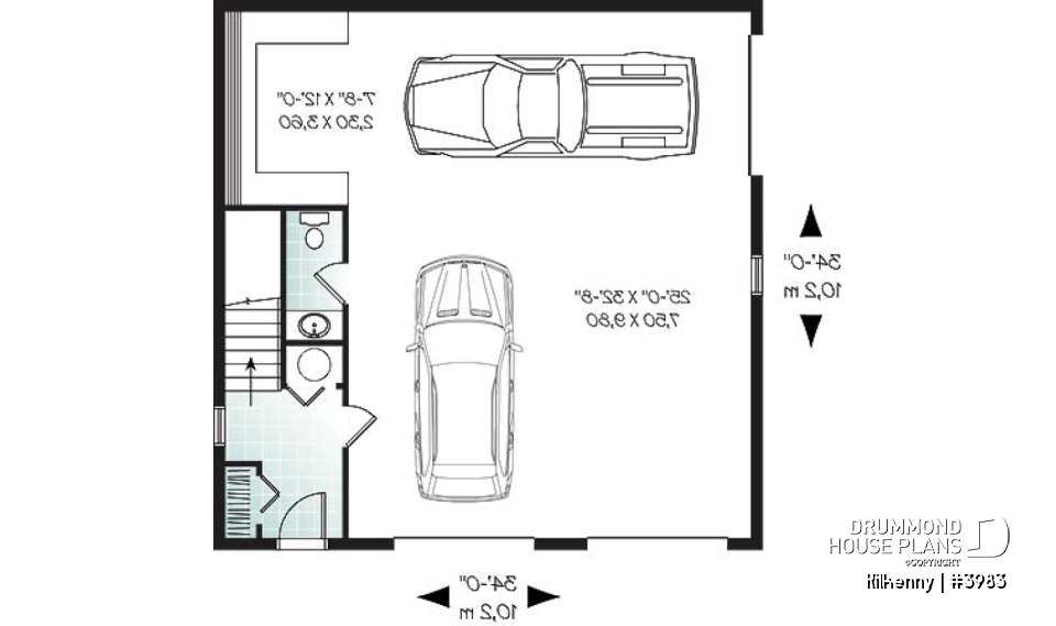 1st level - Large 3-car garage with workshop, half bath and unfinished bonus room on second floor - Kilkenny