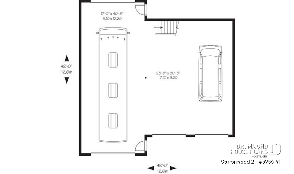 1st level - RV garage plan with 2-car garage, or three-car garage plan, with bonus room on second floor - Cottonwood 2
