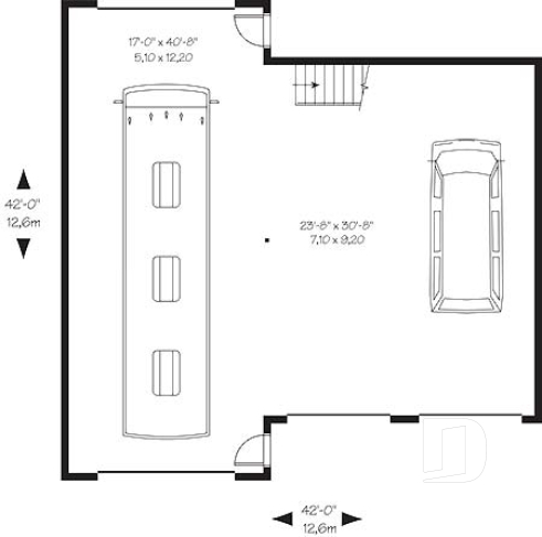 1st level - RV garage plan with 2-car garage, or three-car garage plan, with bonus room on second floor - Cottonwood 2