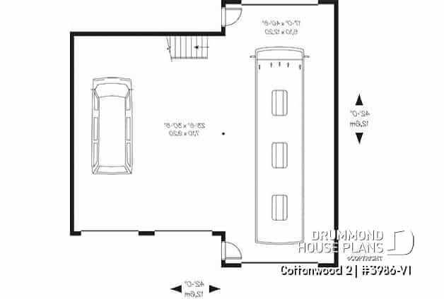 1st level - RV garage plan with 2-car garage, or three-car garage plan, with bonus room on second floor - Cottonwood 2