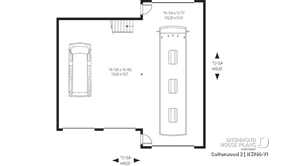 1st level - RV garage plan with 2-car garage, or three-car garage plan, with bonus room on second floor - Cottonwood 2