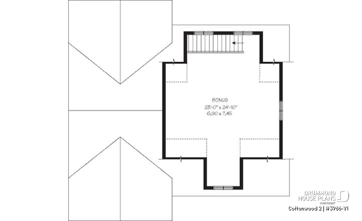2nd level - RV garage plan with 2-car garage, or three-car garage plan, with bonus room on second floor - Cottonwood 2