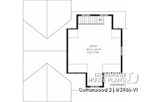 2nd level - RV garage plan with 2-car garage, or three-car garage plan, with bonus room on second floor - Cottonwood 2