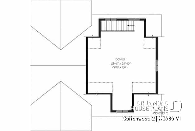 2nd level - RV garage plan with 2-car garage, or three-car garage plan, with bonus room on second floor - Cottonwood 2