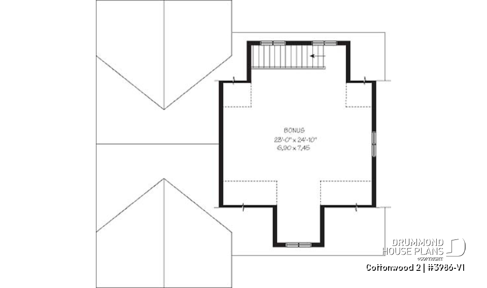 2nd level - RV garage plan with 2-car garage, or three-car garage plan, with bonus room on second floor - Cottonwood 2