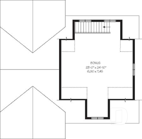 2nd level - RV garage plan with 2-car garage, or three-car garage plan, with bonus room on second floor - Cottonwood 2