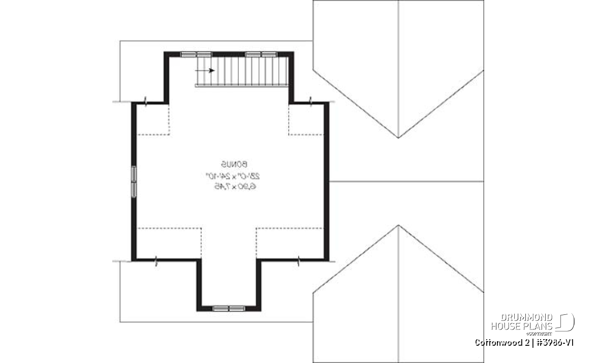 2nd level - RV garage plan with 2-car garage, or three-car garage plan, with bonus room on second floor - Cottonwood 2