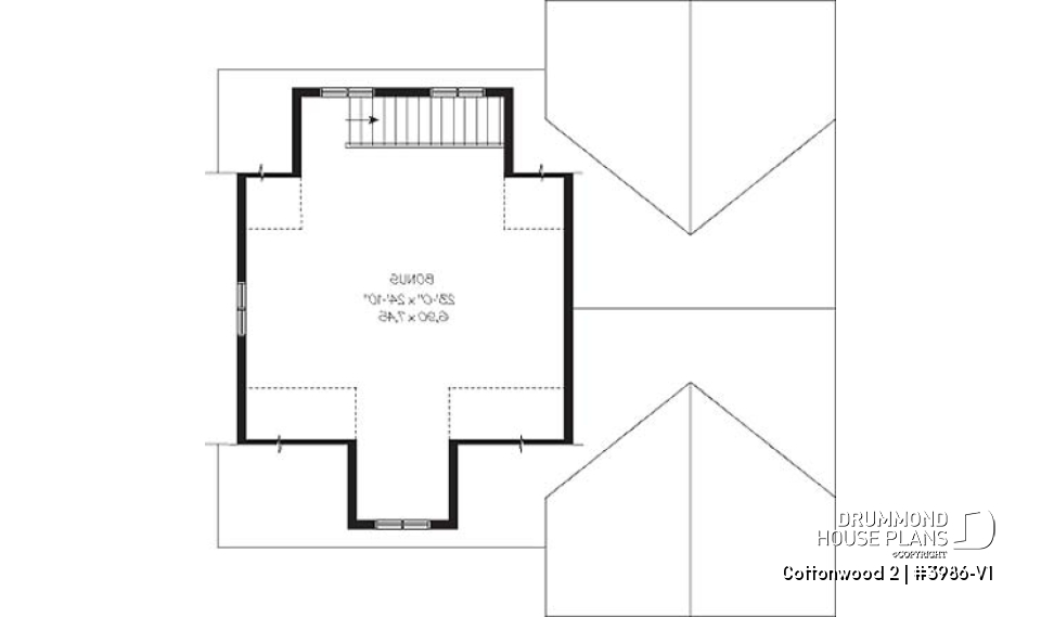 2nd level - RV garage plan with 2-car garage, or three-car garage plan, with bonus room on second floor - Cottonwood 2