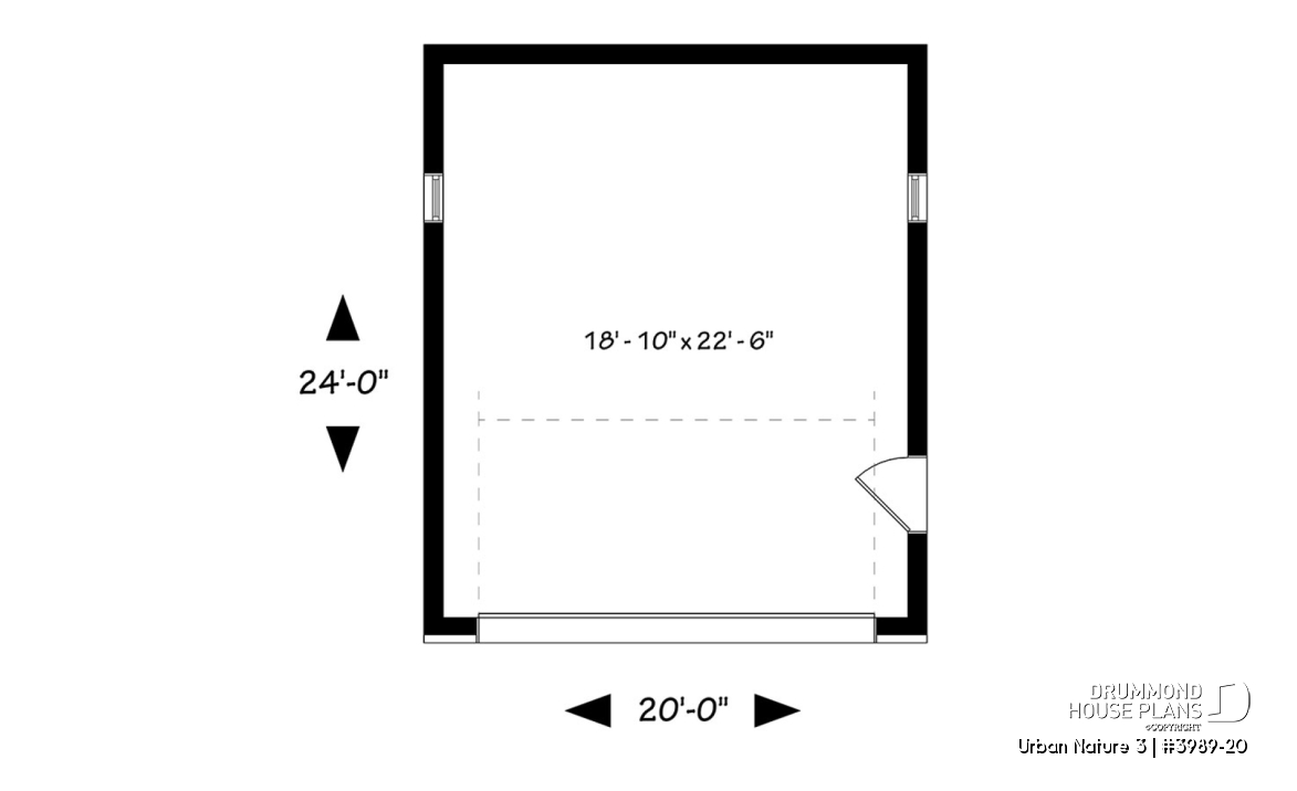 1st level - Two-car garage plan with one garage door, lateral door access, variable ceiling height - Urban Nature 3