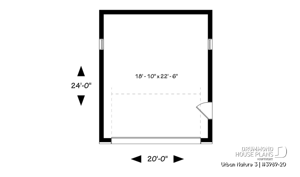 1st level - Two-car garage plan with one garage door, lateral door access, variable ceiling height - Urban Nature 3