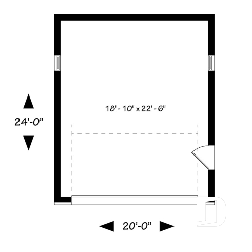 1st level - Two-car garage plan with one garage door, lateral door access, variable ceiling height - Urban Nature 3