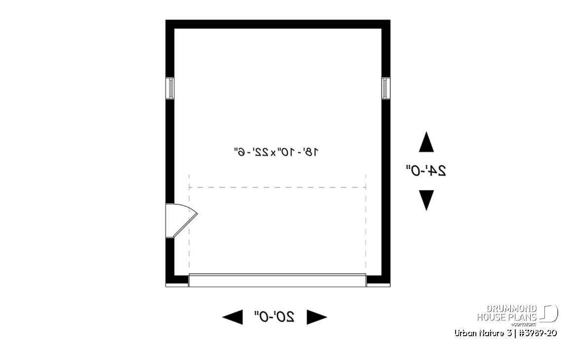 1st level - Two-car garage plan with one garage door, lateral door access, variable ceiling height - Urban Nature 3