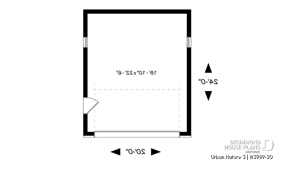 1st level - Two-car garage plan with one garage door, lateral door access, variable ceiling height - Urban Nature 3