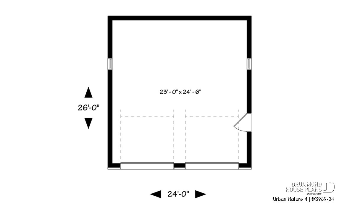 1st level - 2-car garage plan with 2 garage doors, lateral door access, 2 windows, variable ceiling height - Urban Nature 4