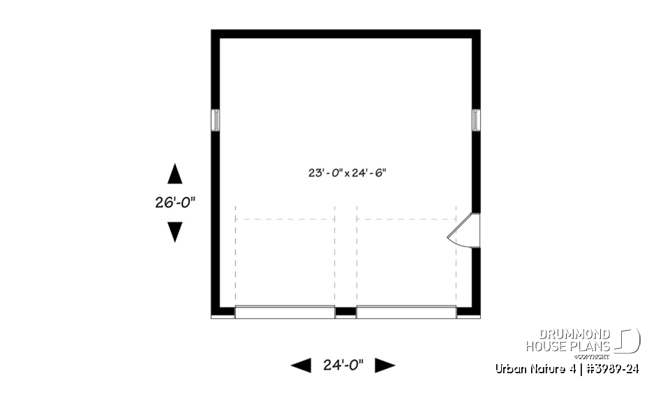 1st level - 2-car garage plan with 2 garage doors, lateral door access, 2 windows, variable ceiling height - Urban Nature 4