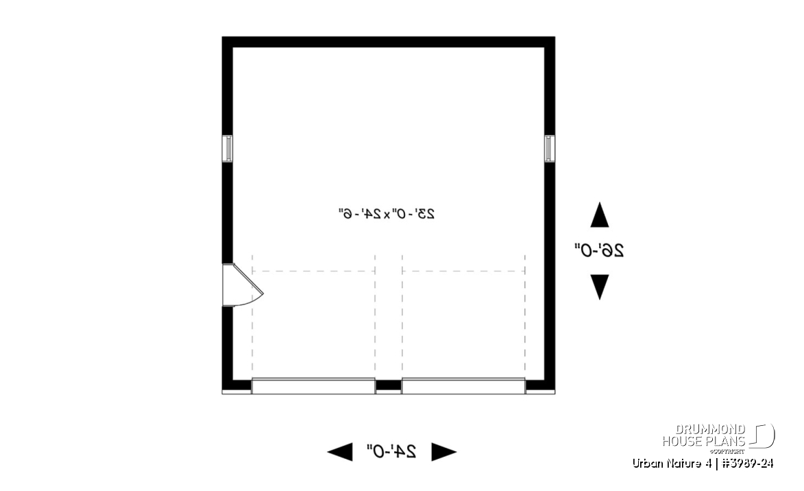1st level - 2-car garage plan with 2 garage doors, lateral door access, 2 windows, variable ceiling height - Urban Nature 4