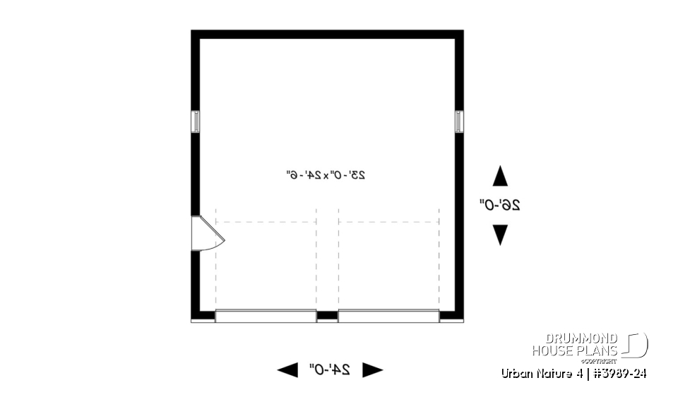 1st level - 2-car garage plan with 2 garage doors, lateral door access, 2 windows, variable ceiling height - Urban Nature 4