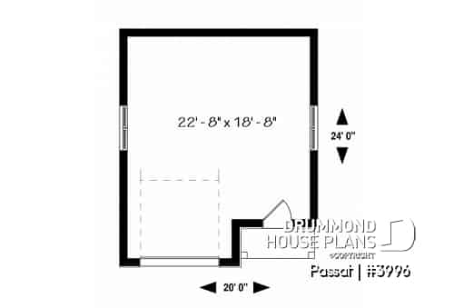 1st level - One-car garage plan, modern style, 10' ceiling, with storage area or workshop space. - Passat