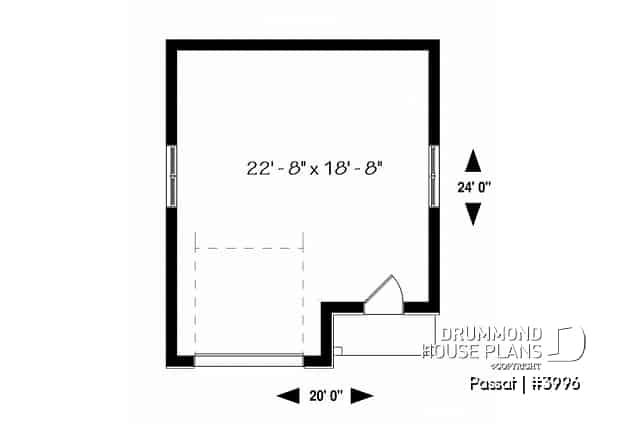 1st level - One-car garage plan, modern style, 10' ceiling, with storage area or workshop space. - Passat