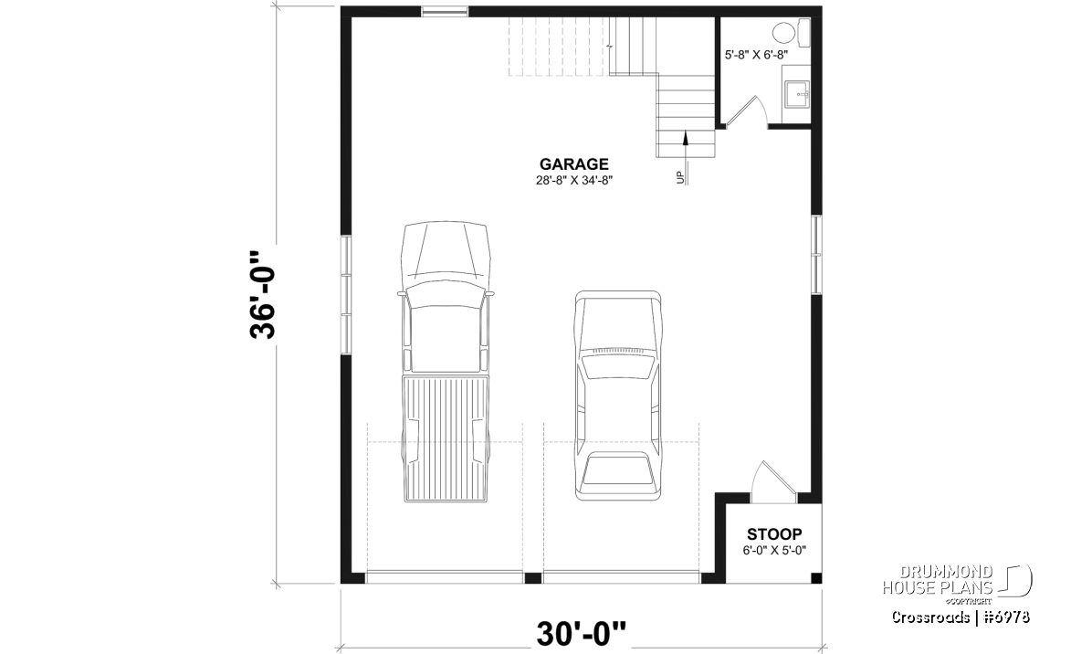 1st level - 30x36 Country-Style Spacious 2-Car Garage with Loft Storage, Half Bath, Workshop Space and Covered Porch - Crossroads