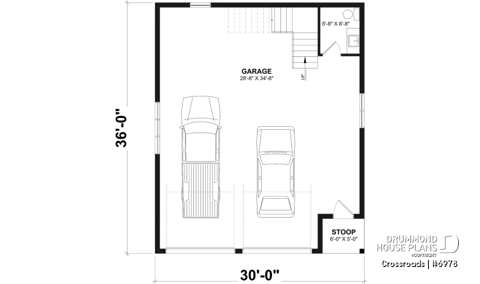 1st level - 30x36 Country-Style Spacious 2-Car Garage with Loft Storage, Half Bath, Workshop Space and Covered Porch - Crossroads