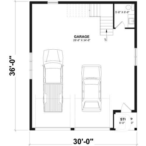 1st level - 30x36 Country-Style Spacious 2-Car Garage with Loft Storage, Half Bath, Workshop Space and Covered Porch - Crossroads